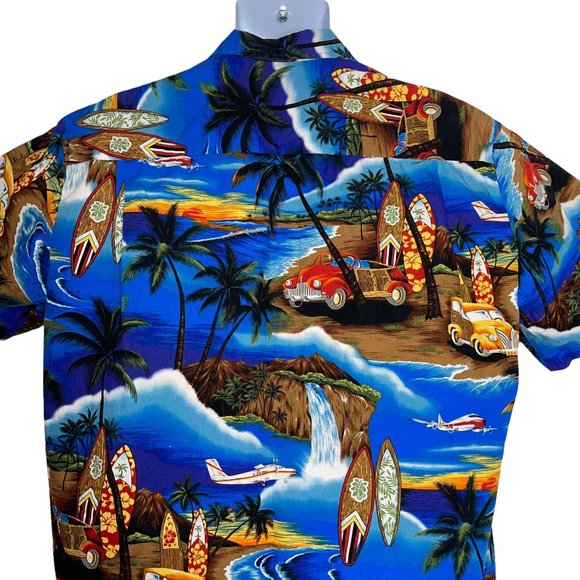 Vintage Royal Creations Hawaii Bright Car Surfboard Aloha Beach Shirt Men's XL - Picture 7 of 10